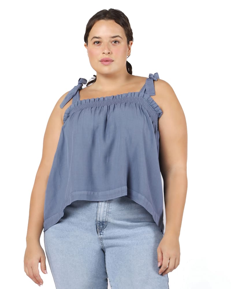 Plus size model wearing Estelle Tencel Shirred Neckline Cami by DEX PLUS | Dia&Co | dia_product_style_image_id:203021